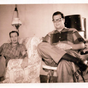 Don Alan and Harry Blackstone Jr, taken at Dick Stoner's home in Fort Wayne, Indiana. Don and Dick helped Harry learn some of his father's illusions when he wanted to get into magic.